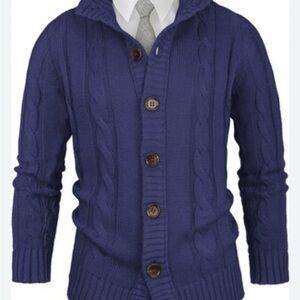 Aimeilgot Casual Rayon Button-Up Periwinkle Cable Knit Cardigan‎ Men’s Large EUC